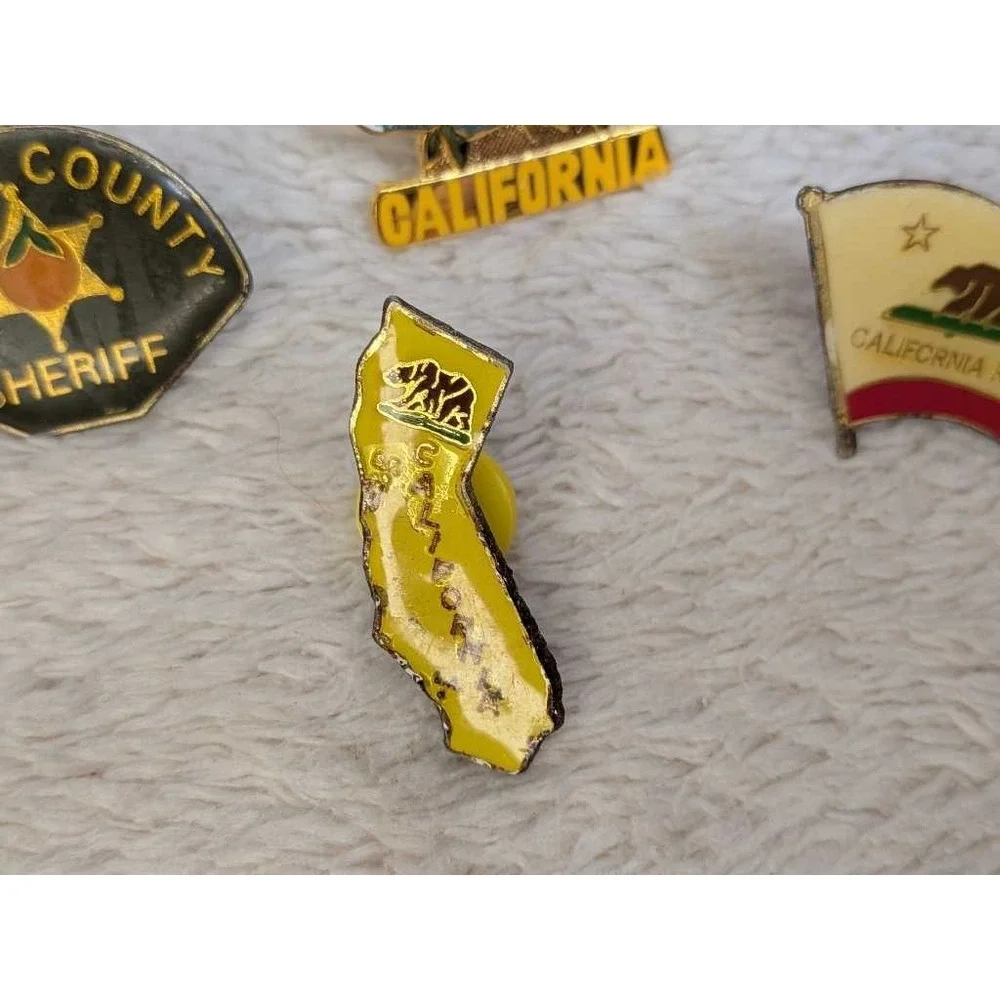Vintage California Orange County Sheriff Fish Flag Enamel Lapel‎ Pin Lot